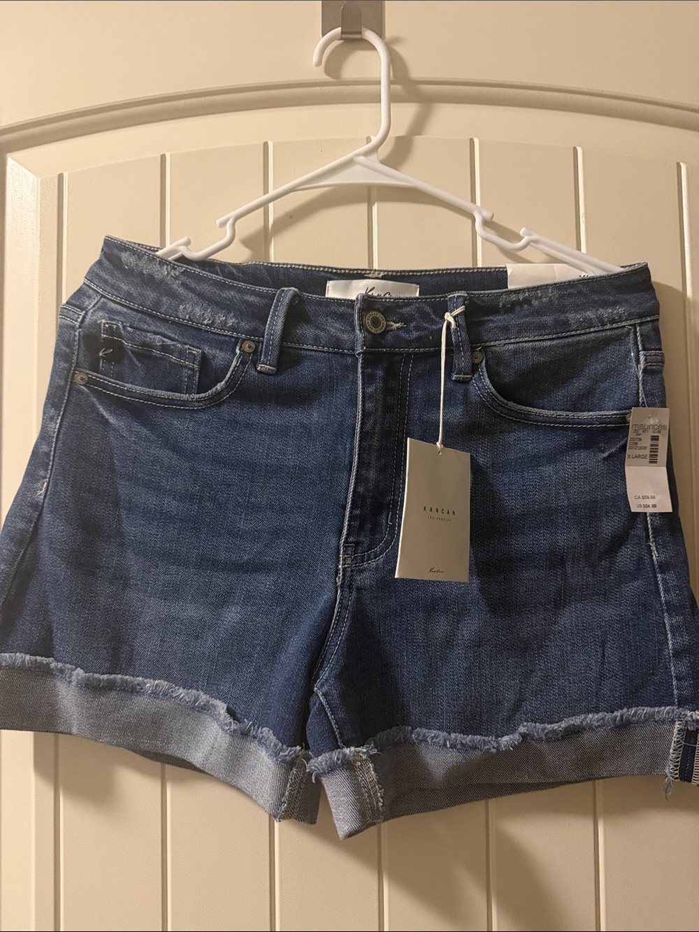 KanCan Medium Blue Frayed Cuff Denim Shorts